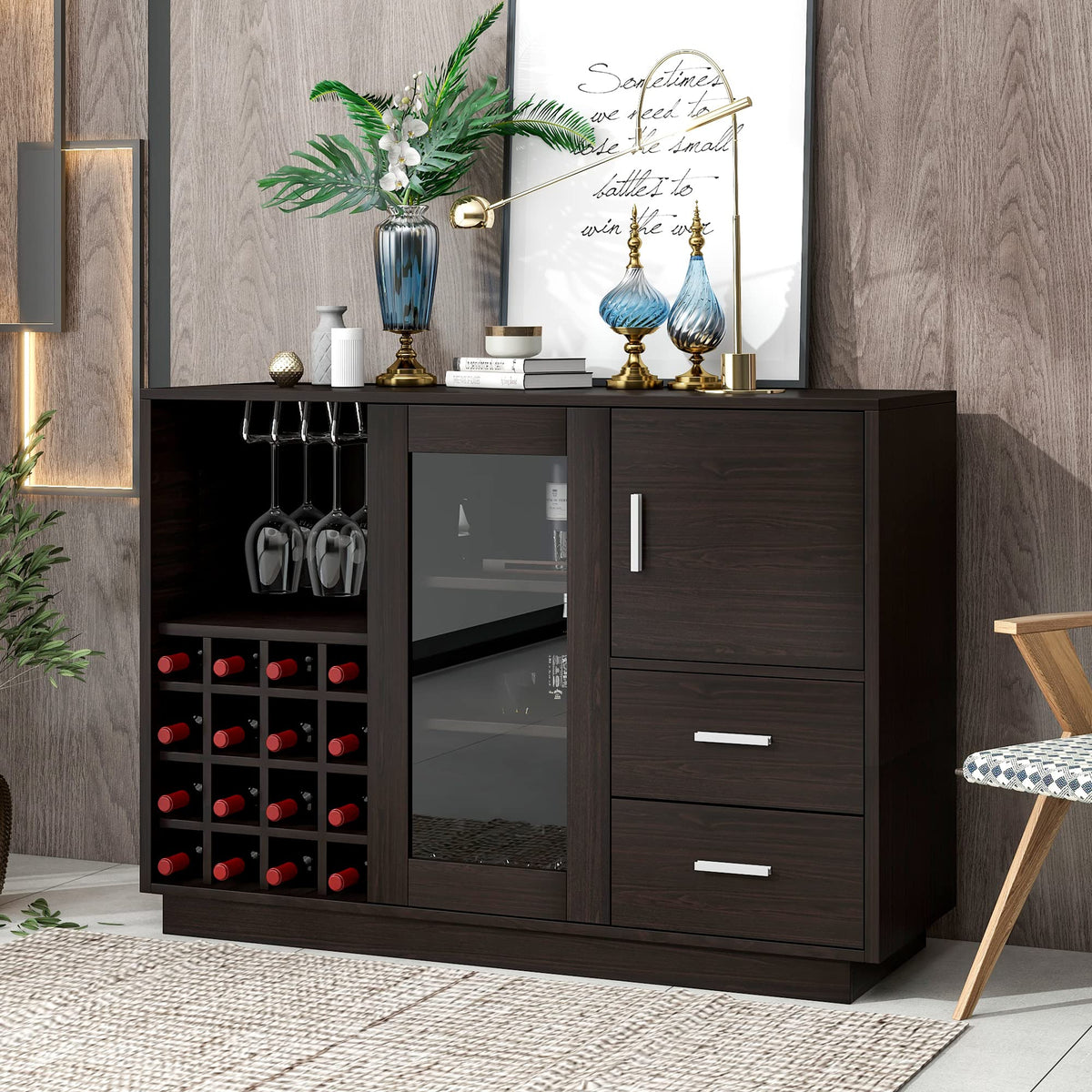 51" Modern Coffee Bar Cabinet with Fridge Space & 2 Drawers