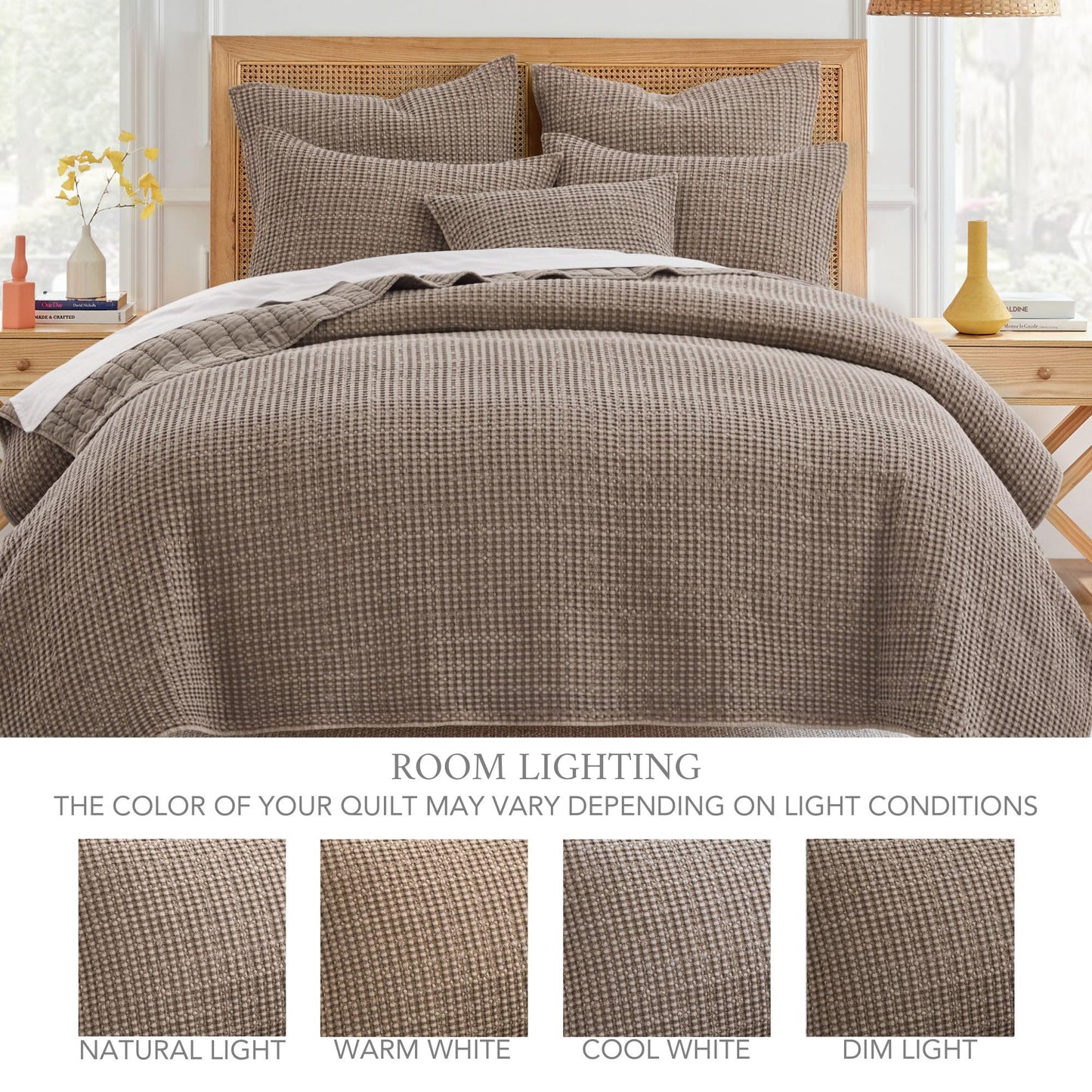 Waffle King/Cal King Quilt Set (106x92in) with 2 Pillow Shams (36x20in)