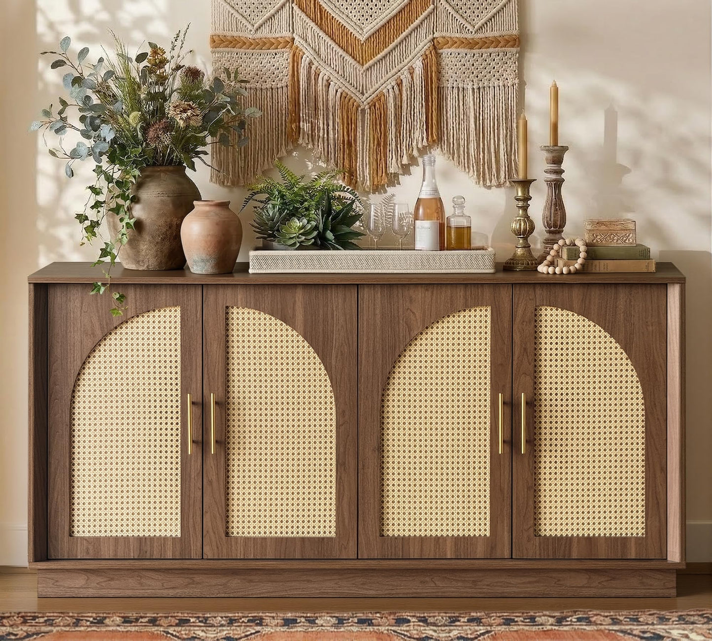 Sideboard Buffet Cabinet with Storage, Mid Century Modern Accent Cabinet with Arched Doors, Modular Media Console
