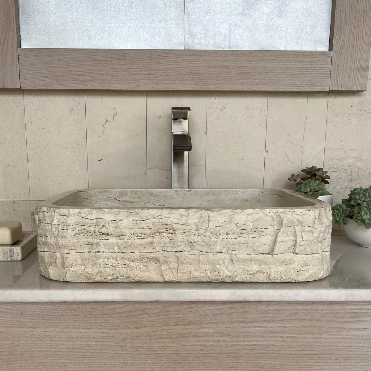 Oval Natural Stone Wash Basin Travertine Vessel Sink