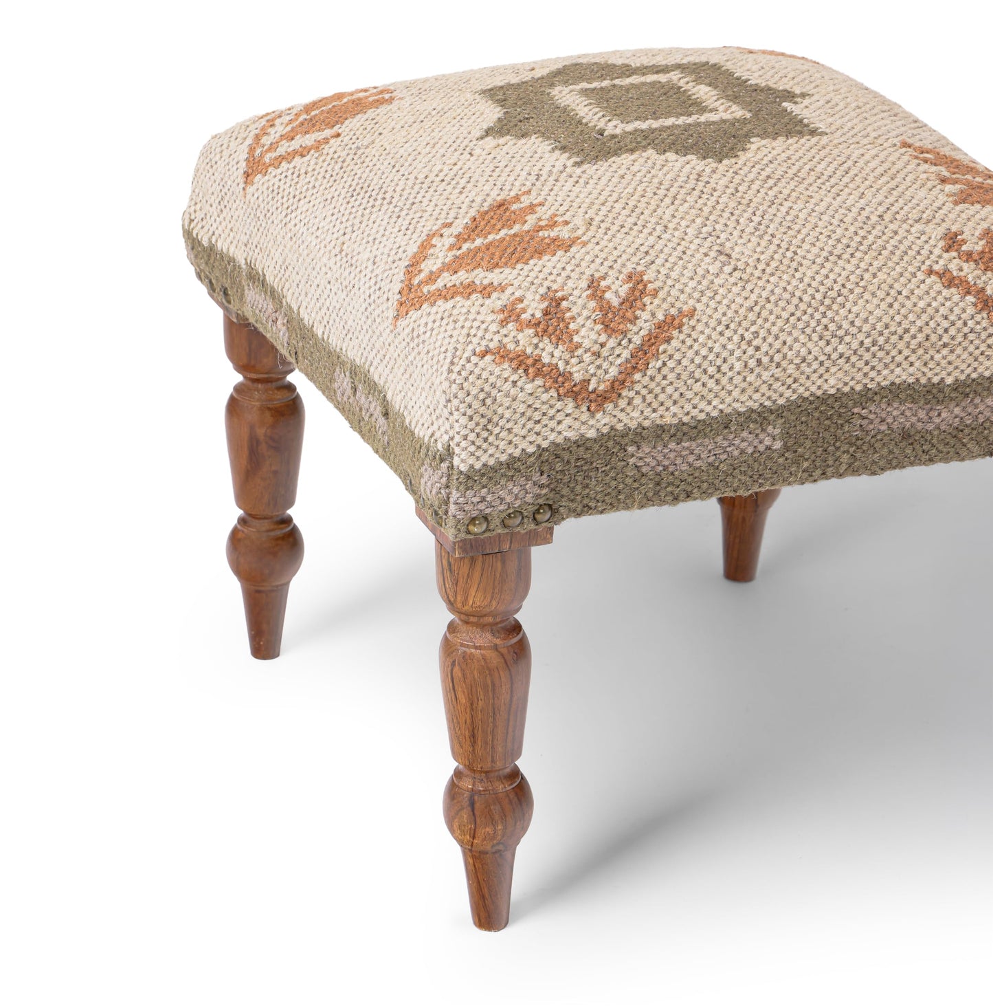 Handmade Jute Ottoman Stool with Wooden Legs