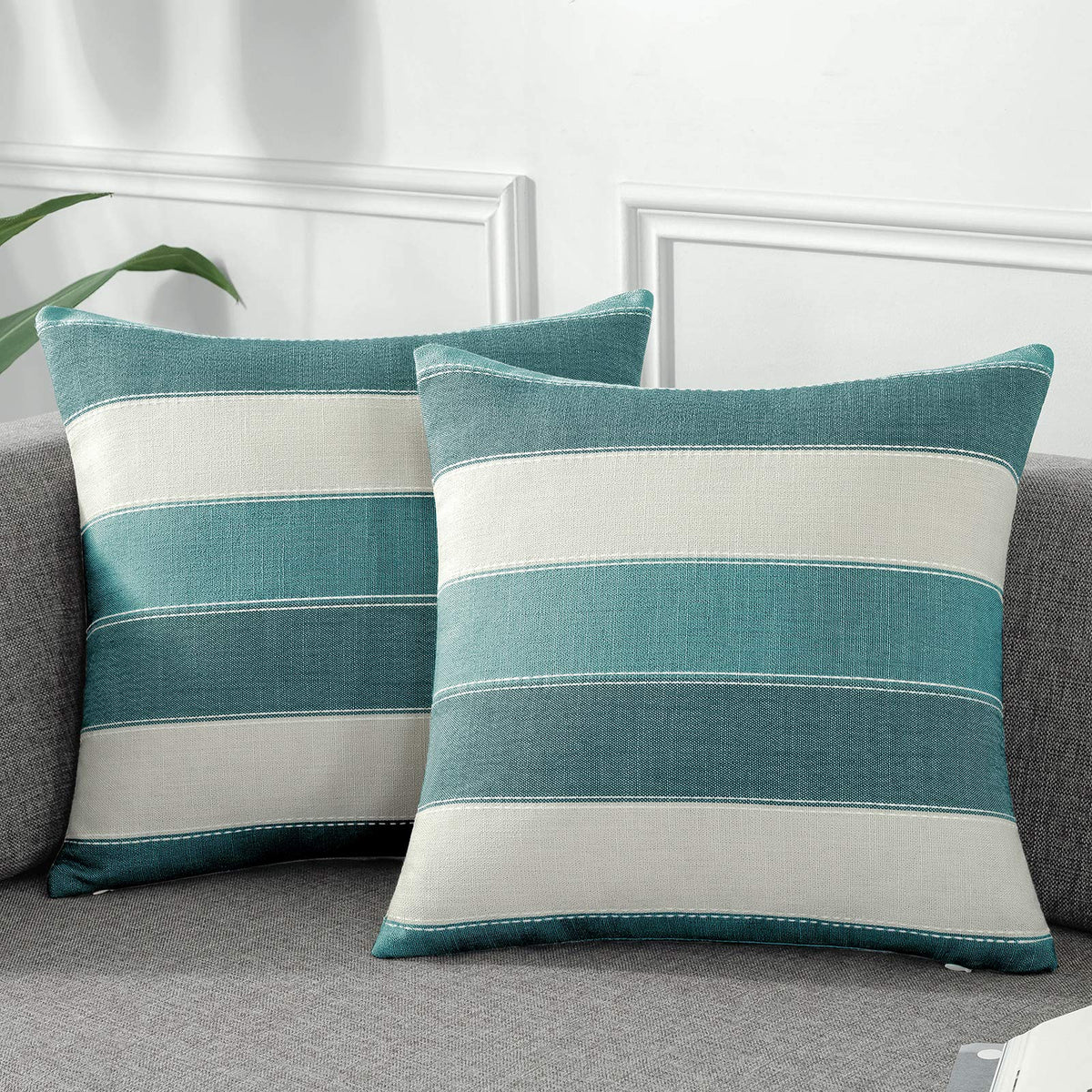 2 Pair Stripe Check Throw Pillow Covers 18x18Inch