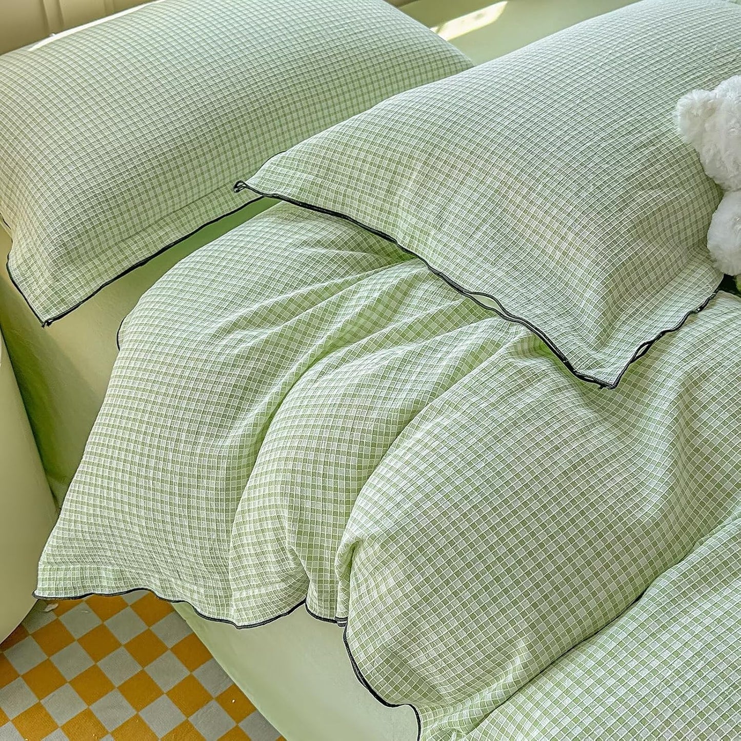 Duvet Cover Set - Brown Plaid Gingham Comforter Cover with Zipper Closure