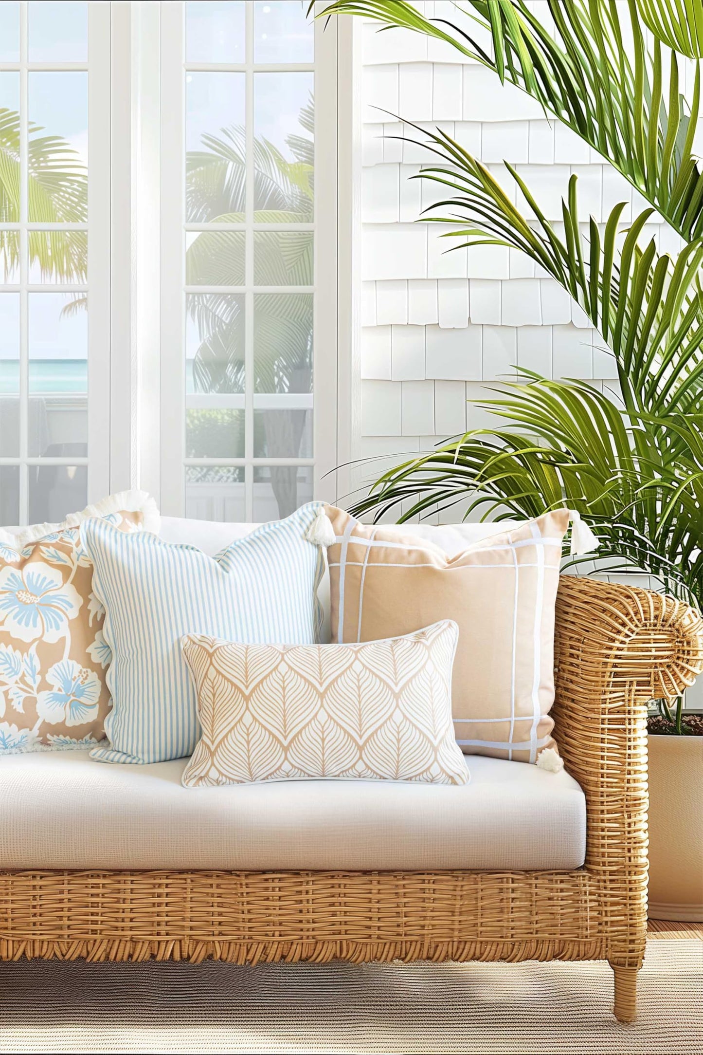 Indoor Outdoor Scalloped Lumbar Pillow Cover 12"x20"