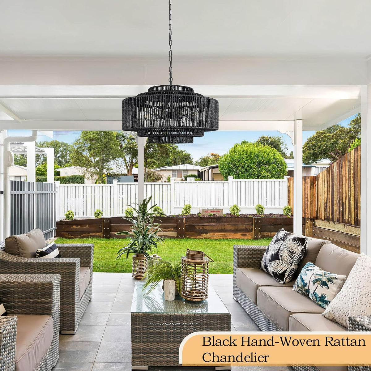 Black Rattan Pendant Chandelier