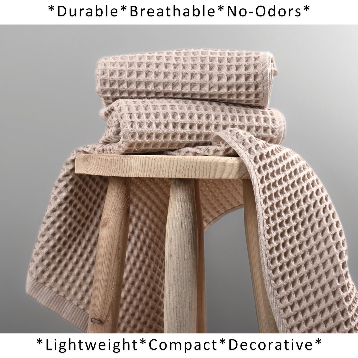 PÜSKÜL Organic Waffle Kitchen Towel Pure 100% Turkish Cotton Set of 3 Natural Raw-Undyed Towel - Premium Quality Soft Quick-Dry Absorbent Lint-Free Hand & Dish Towels Large 32X16 (3, Natural Beige)