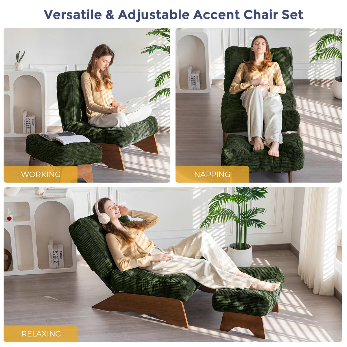 Lounge Chair with Ottoman and with Adjustable Backrest