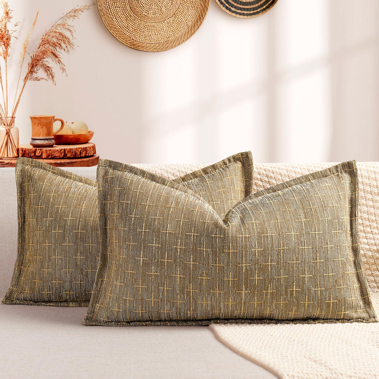 ZWJD Pillow Covers 18x18 Set of 2 Soft Polyester Textured Pillow Covers with Stylish Flange Edge Cozy Farmhouse Throw Pillows for Couch Bed Sofa Living Room