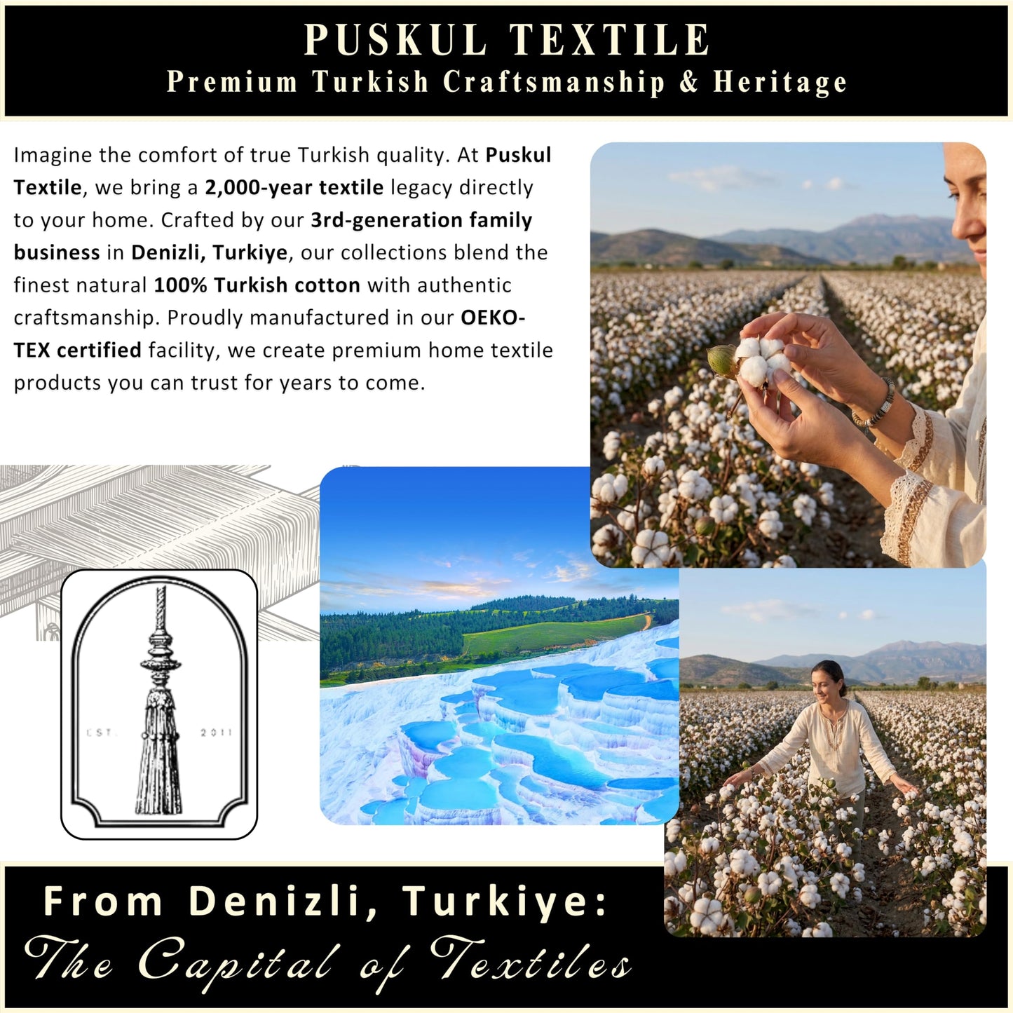 PÜSKÜL Organic Waffle Kitchen Towel Pure 100% Turkish Cotton Set of 3 Natural Raw-Undyed Towel - Premium Quality Soft Quick-Dry Absorbent Lint-Free Hand & Dish Towels Large 32X16 (3, Natural Beige)