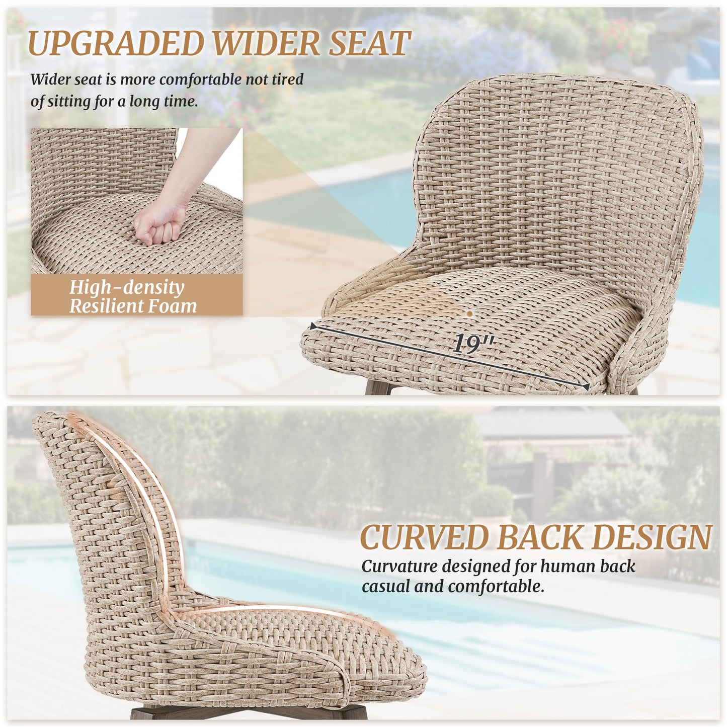 Swivel Outdoor Bar Stools Set of 3, 27" Counter Wicker Patio Chair
