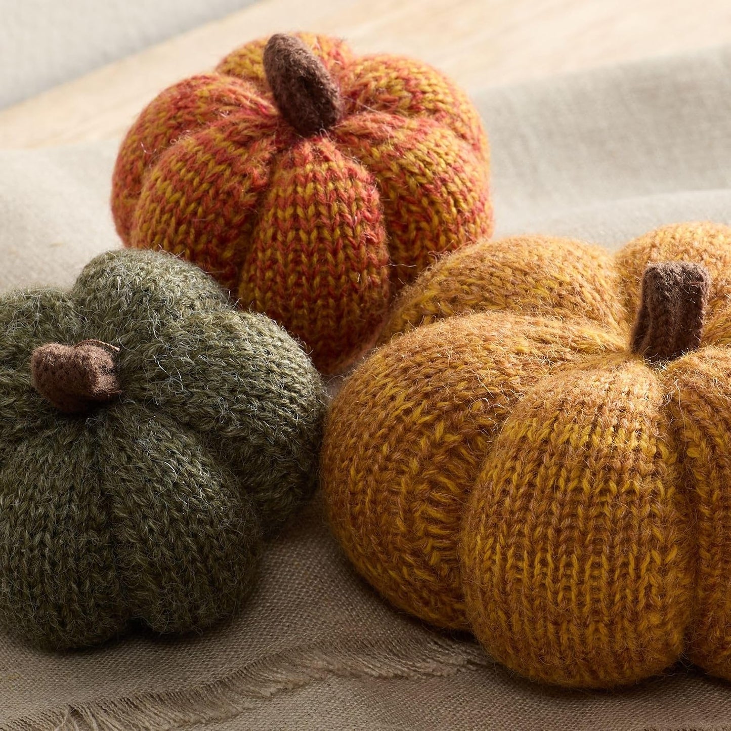 Set of 3 Cozy Knit Pumpkins