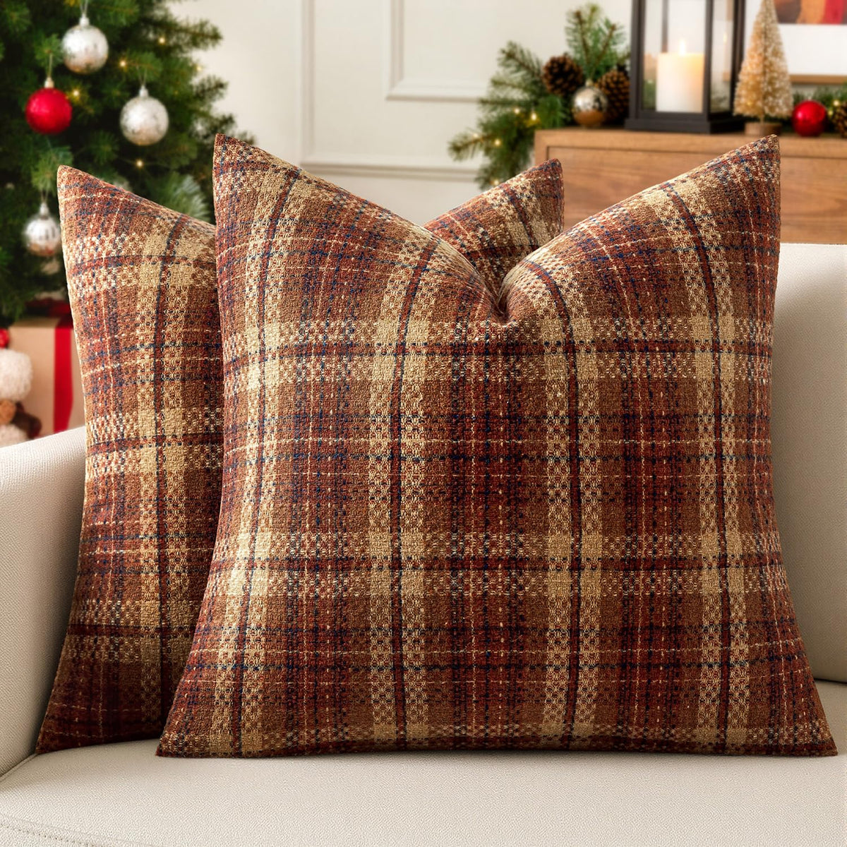 Plaid Throw Pillow Covers Fall 18x18 Inch