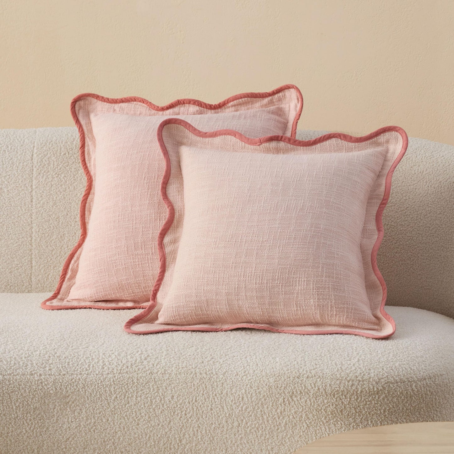 Double Stitch Scalloped Throw Pillow Covers - 100% Cotton