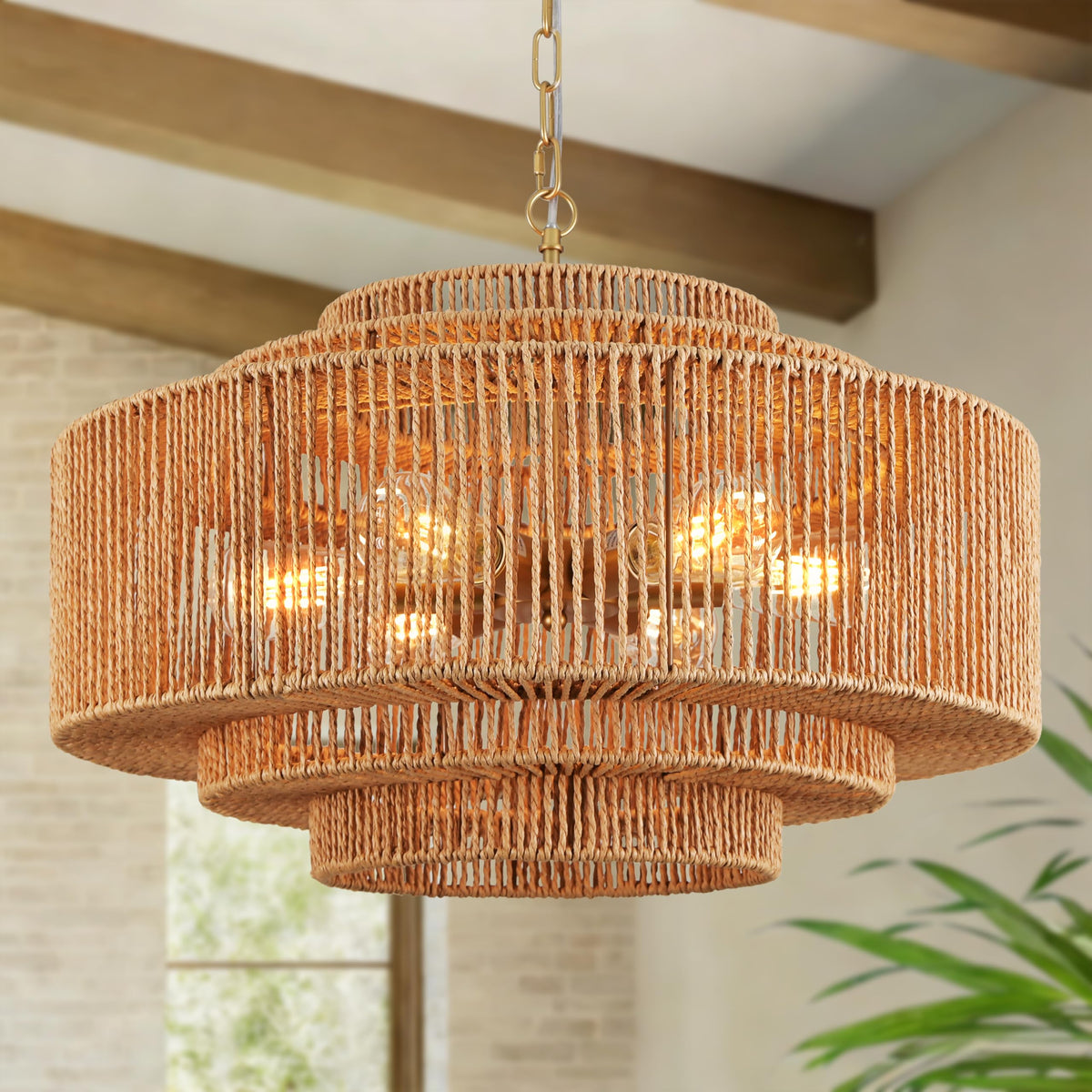 Black Rattan Pendant Chandelier
