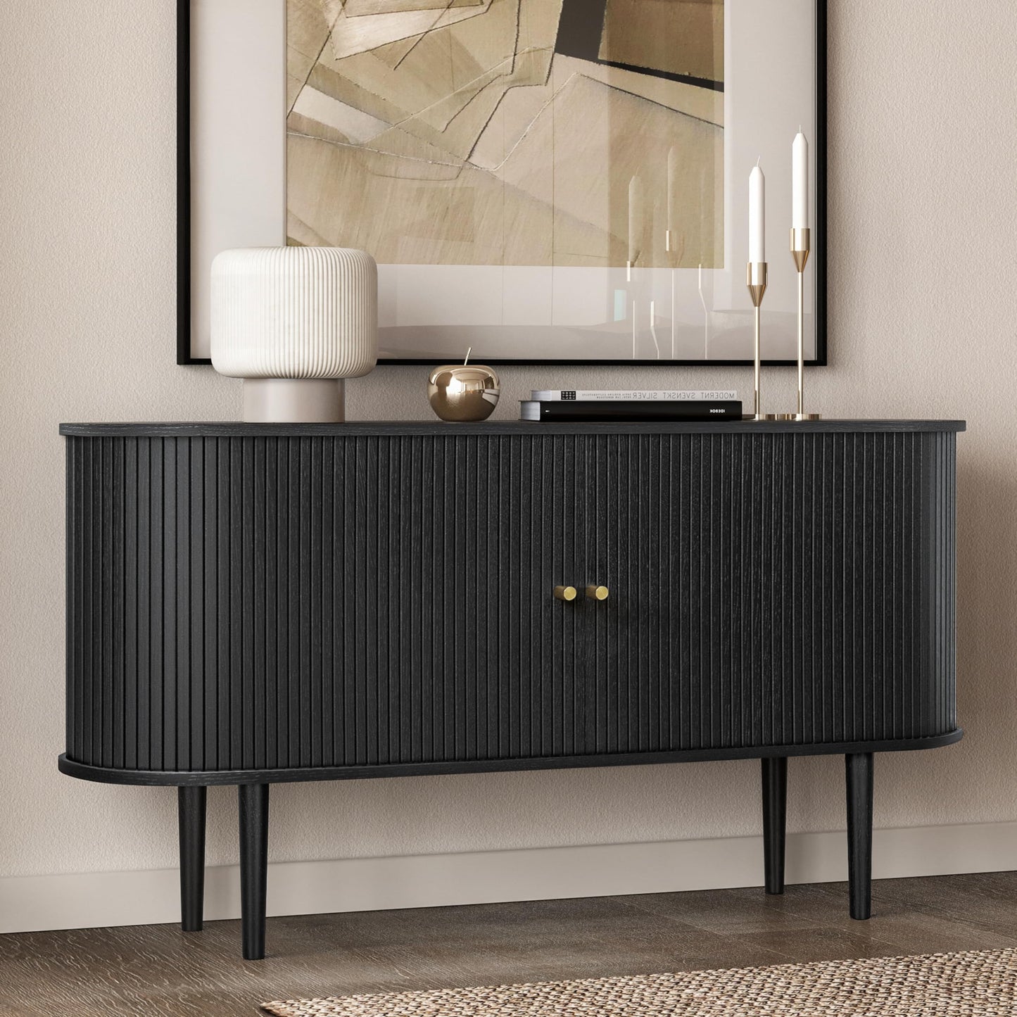 WERMO 71’’ Black Sideboard Cabinet with Doors and Shelves - Black Cabinet for Living Room, Bedroom, Entryway and Office Credenza. Kitchen Buffet, Modern Media Console Table with Storage (Black Oak)