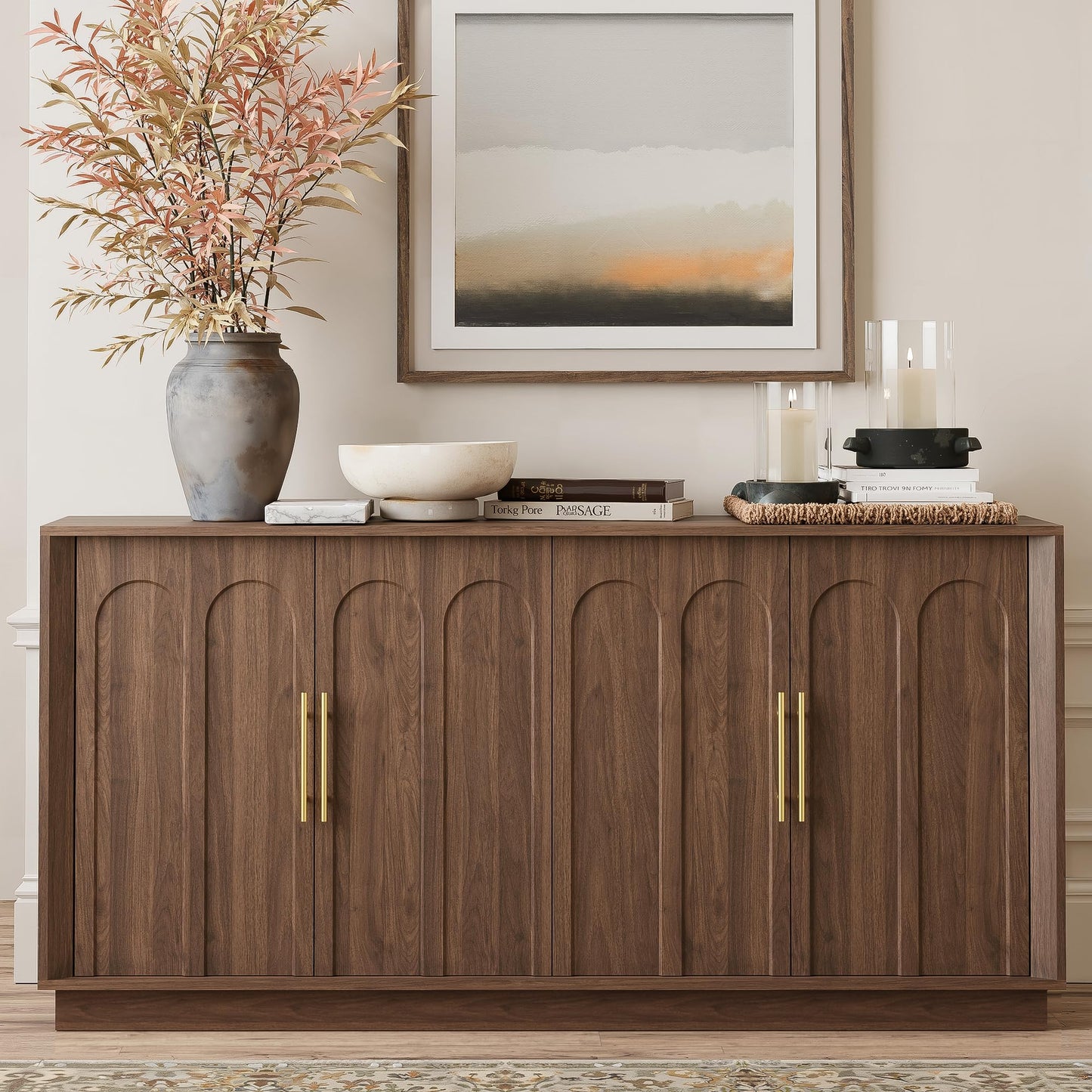 Sideboard Buffet Cabinet with Storage, Mid Century Modern Accent Cabinet with Arched Doors, Modular Media Console