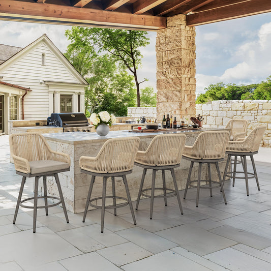 Swivel Outdoor Bar Stools Set of 4, with Armrest