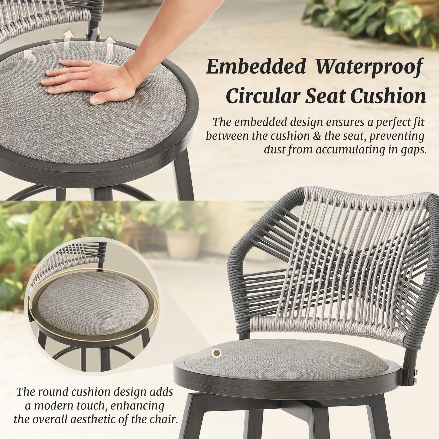 Swivel Outdoor Bar Stools Set of 4, with Armrest