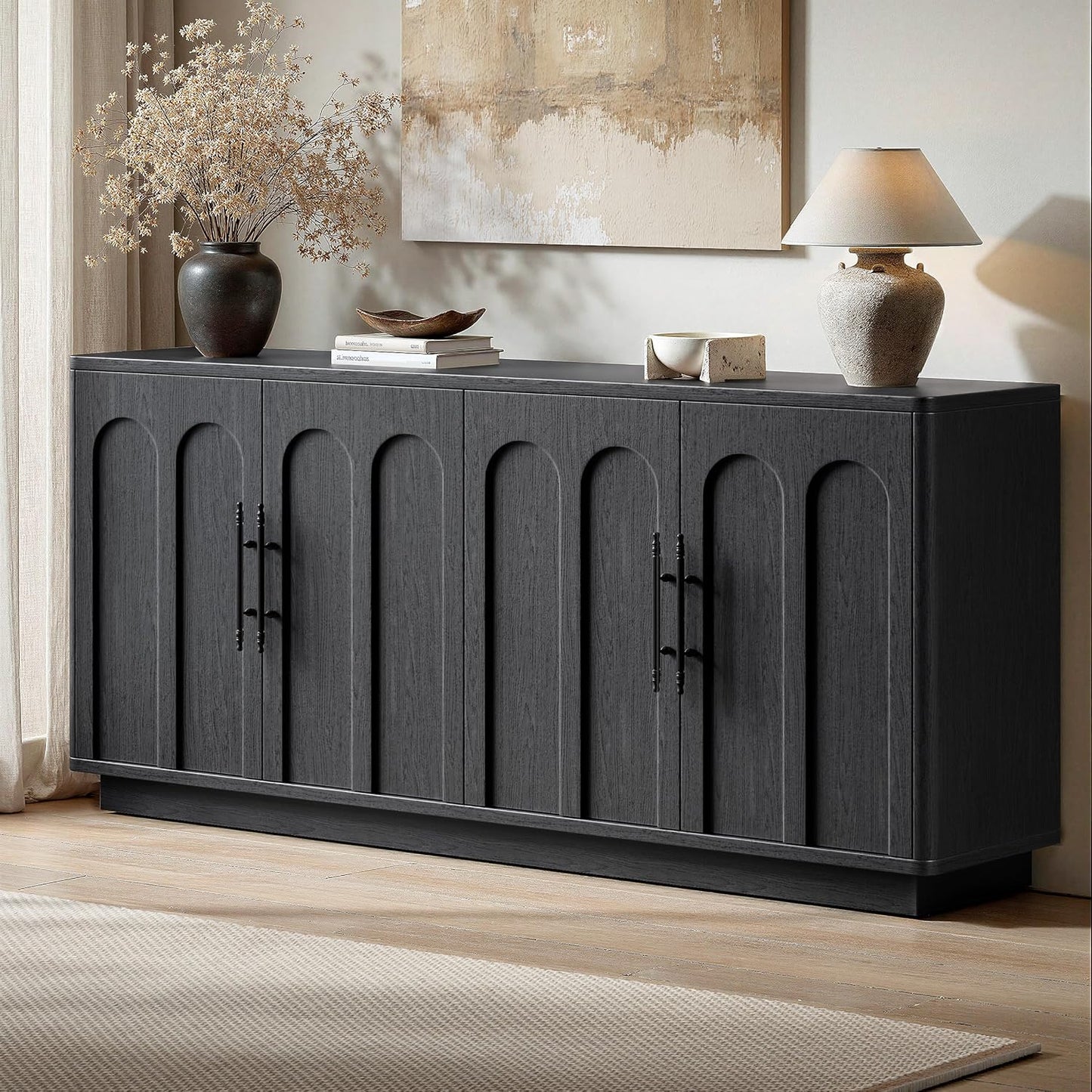 67" Arched Black Sideboard Buffet Cabinet