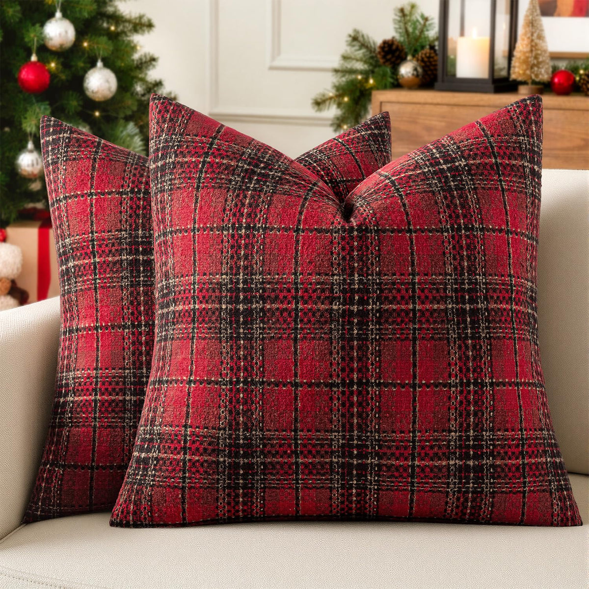 Plaid Throw Pillow Covers Fall 18x18 Inch