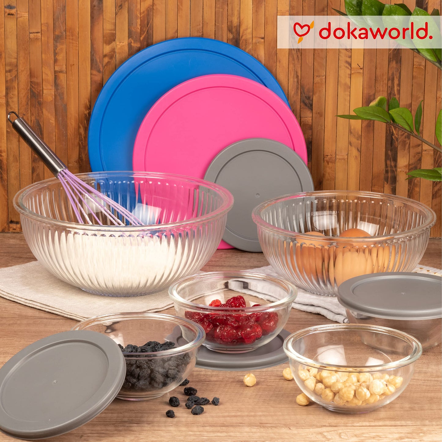 Glass Container Set with Acacia Lids - 4 Stackable Meal Prep Containers. Durable heat resistant Inert Borosilicate Glass