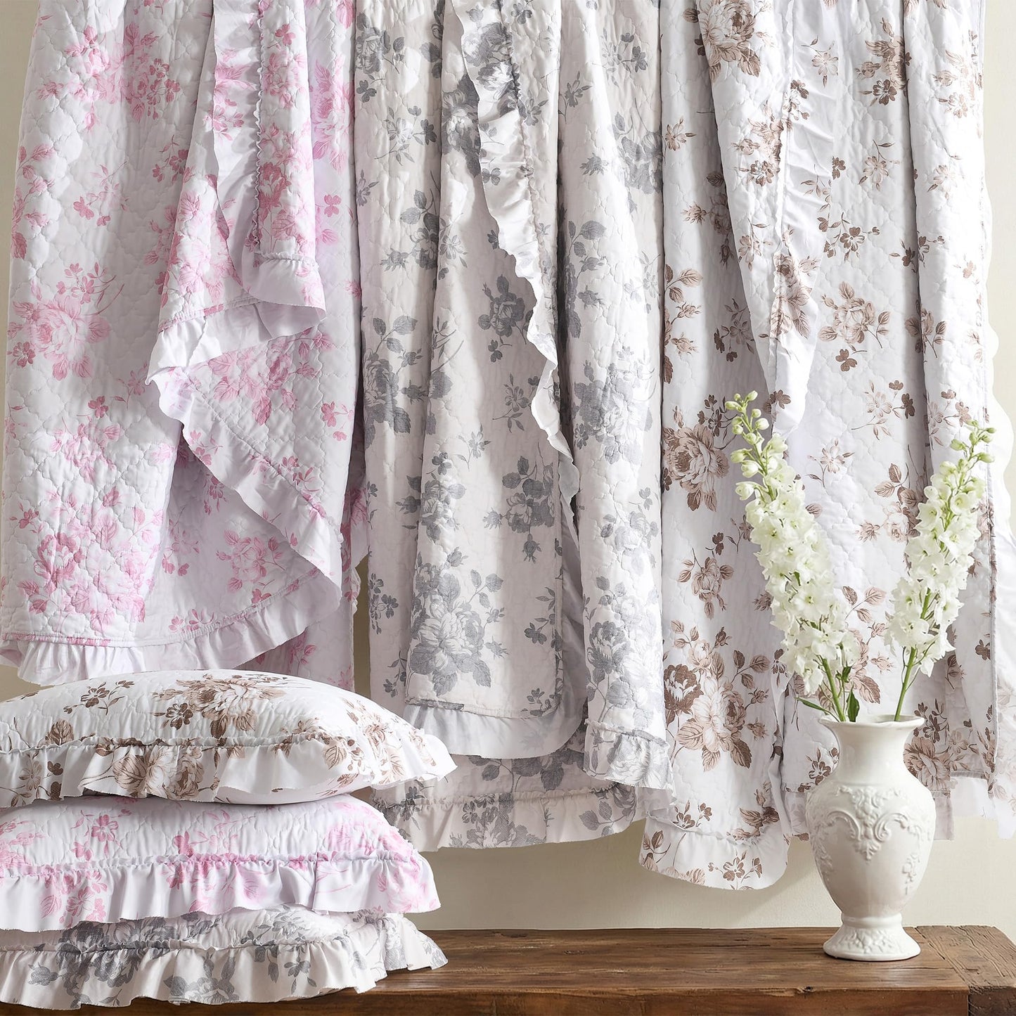 Ruffled Quilt Stone-Washed Lightweight Crinkled Shabby Chic Bedding Set