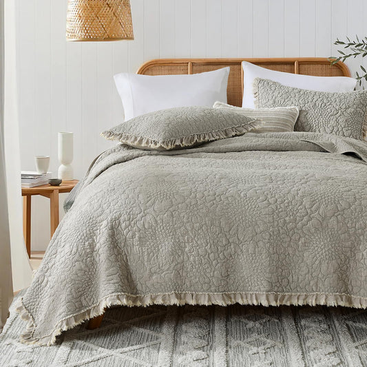 Ruffled Quilt Stone-Washed Lightweight Crinkled Shabby Chic Bedding Set