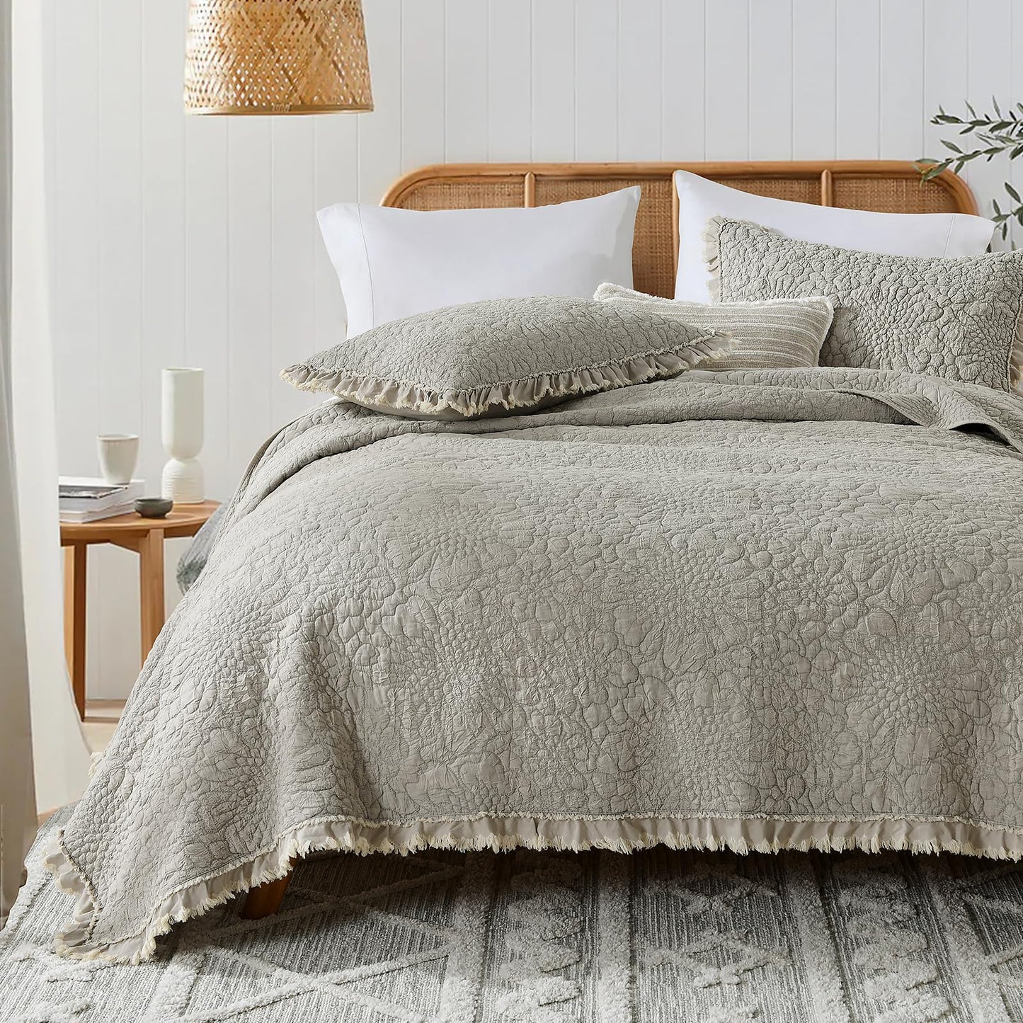 Ruffled Quilt Stone-Washed Lightweight Crinkled Shabby Chic Bedding Set