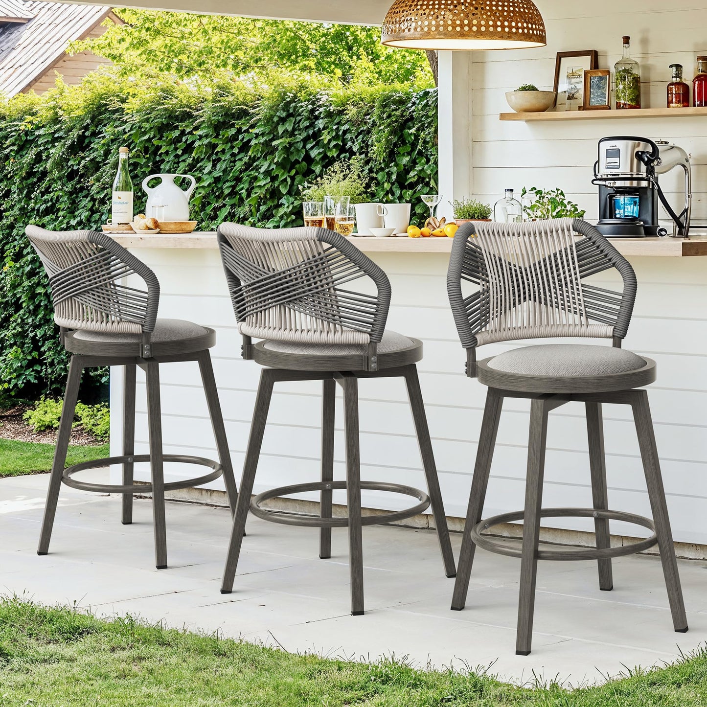 Swivel Outdoor Bar Stools Set of 4, with Armrest