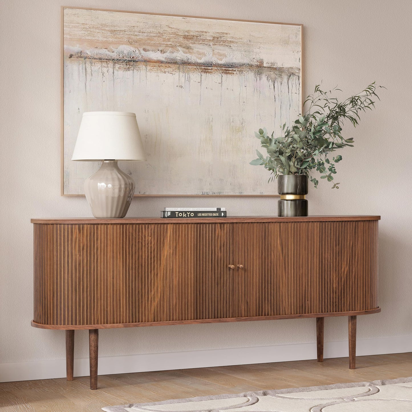 WERMO 71’’ Black Sideboard Cabinet with Doors and Shelves - Black Cabinet for Living Room, Bedroom, Entryway and Office Credenza. Kitchen Buffet, Modern Media Console Table with Storage (Black Oak)
