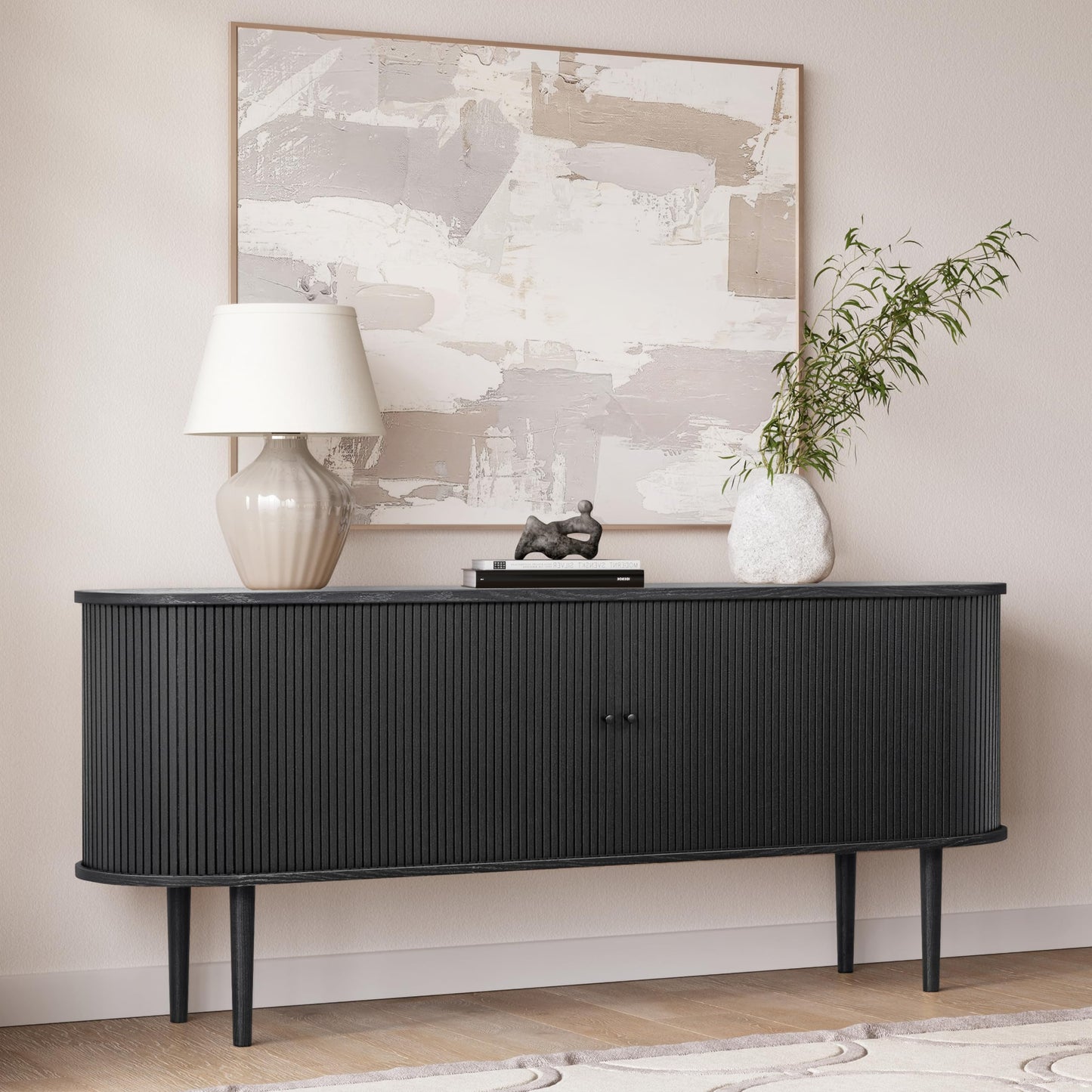 WERMO 71’’ Black Sideboard Cabinet with Doors and Shelves - Black Cabinet for Living Room, Bedroom, Entryway and Office Credenza. Kitchen Buffet, Modern Media Console Table with Storage (Black Oak)