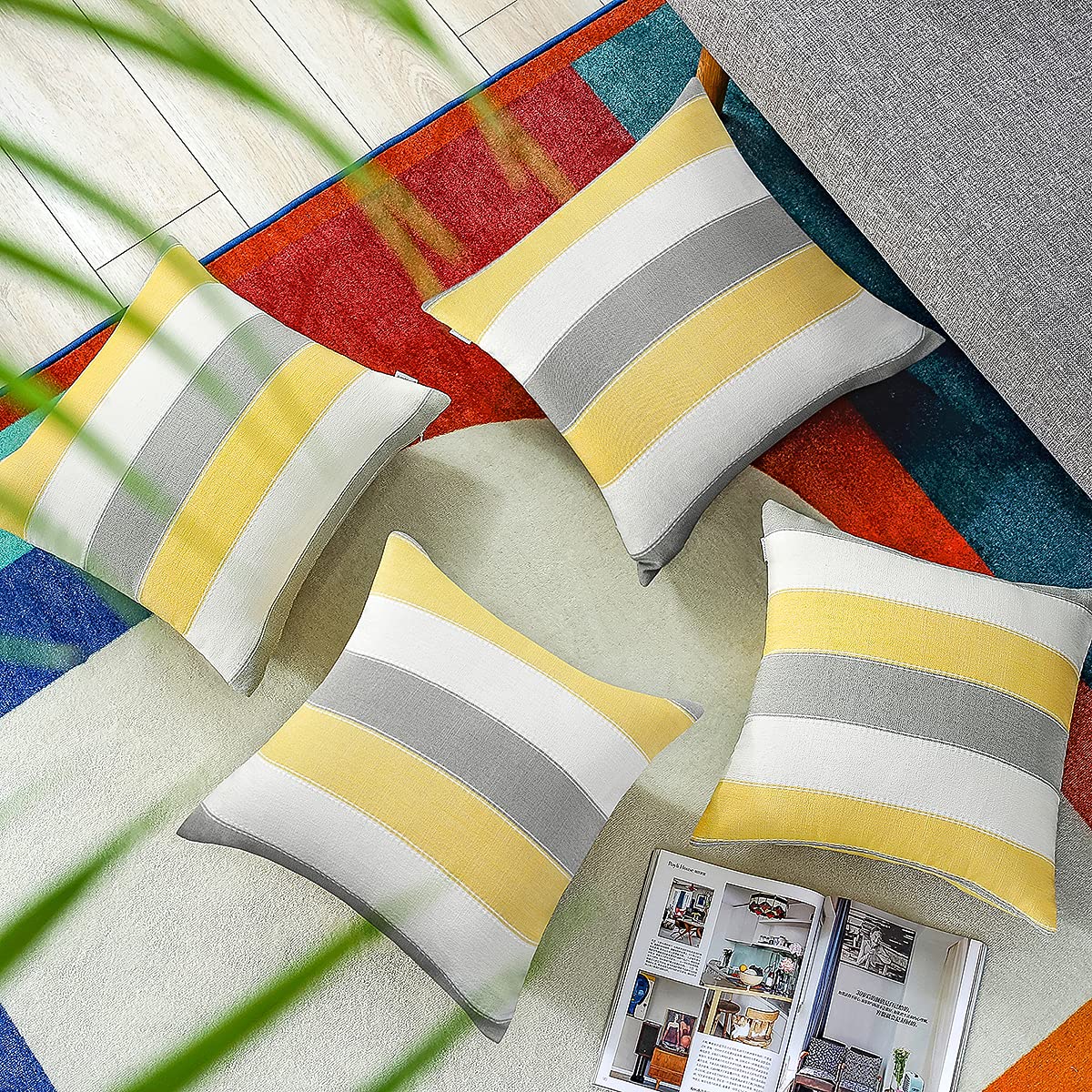 2 Pair Stripe Check Throw Pillow Covers 18x18Inch
