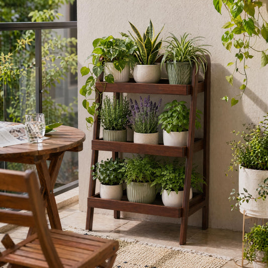 Solid Oak 3 Tier Ladder Bookshelf