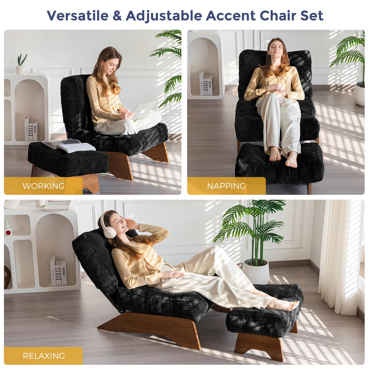 Lounge Chair with Ottoman and with Adjustable Backrest