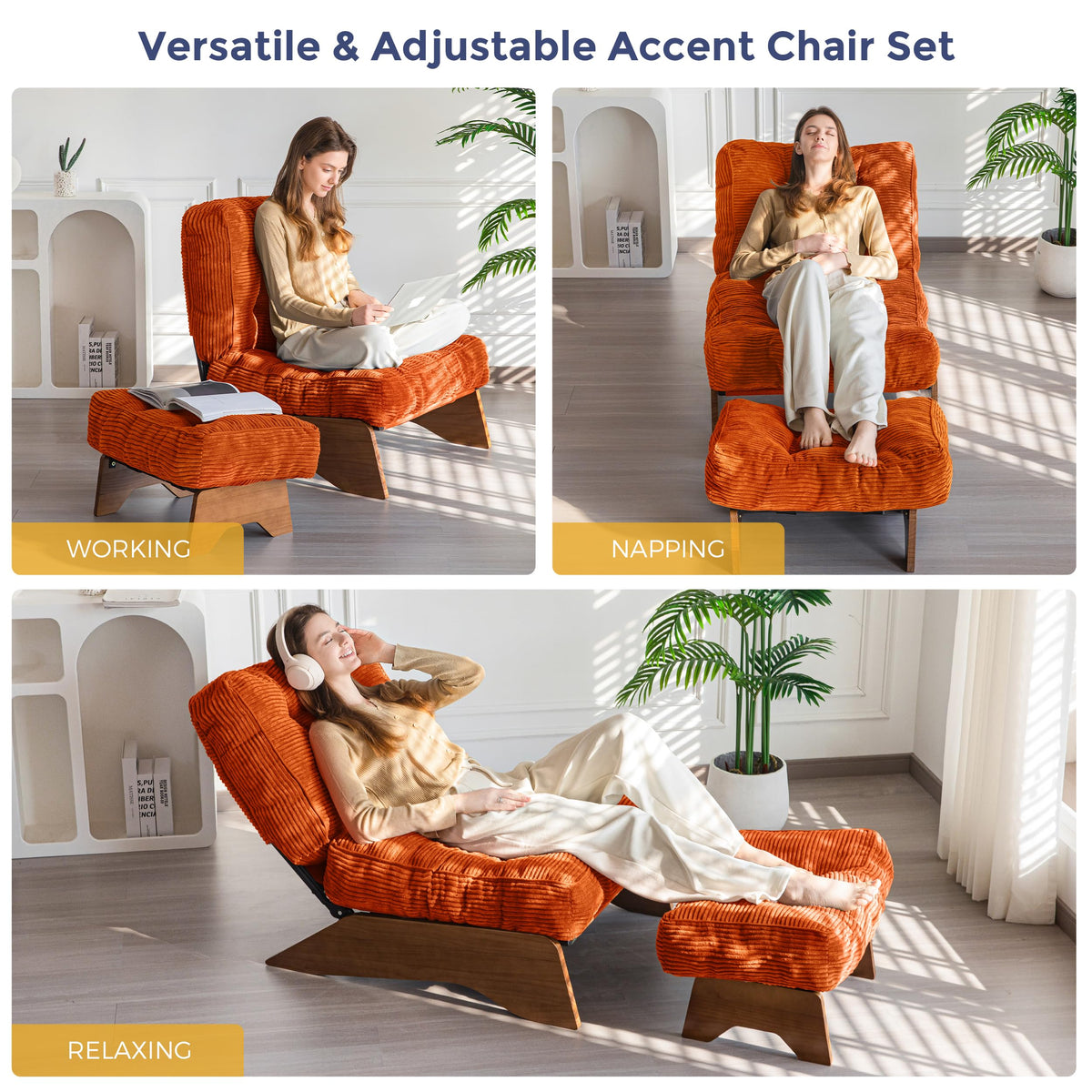Lounge Chair with Ottoman and with Adjustable Backrest