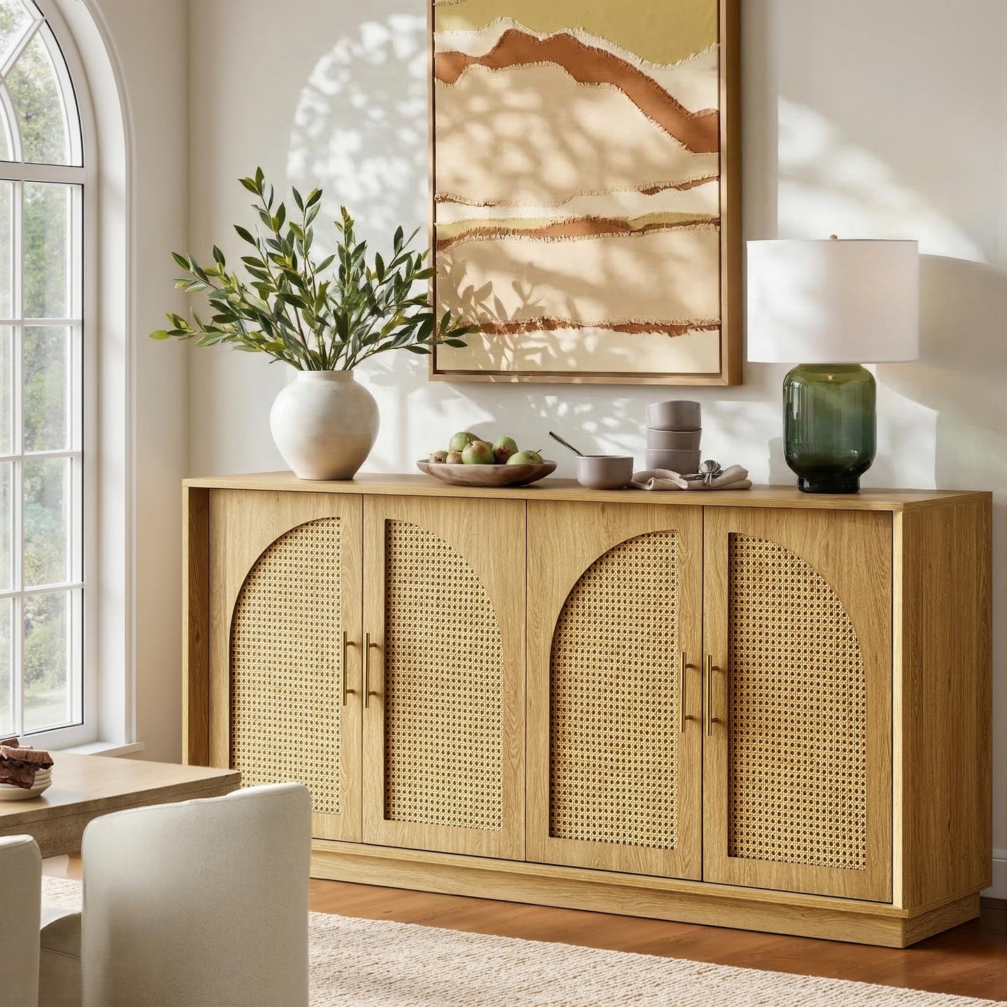 Sideboard Buffet Cabinet with Storage, Mid Century Modern Accent Cabinet with Arched Doors, Modular Media Console