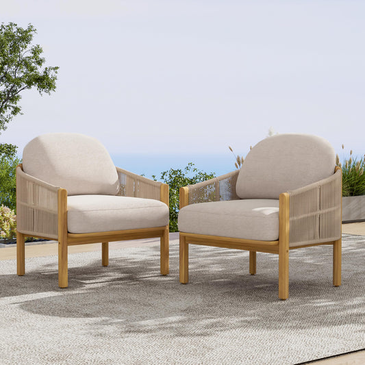 Set of 2 Acacia Wood Outdoor Club Chair