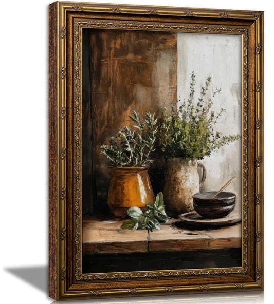 Vintage Gold Framed Canvas Wall Art Dark Retro Dragonfly