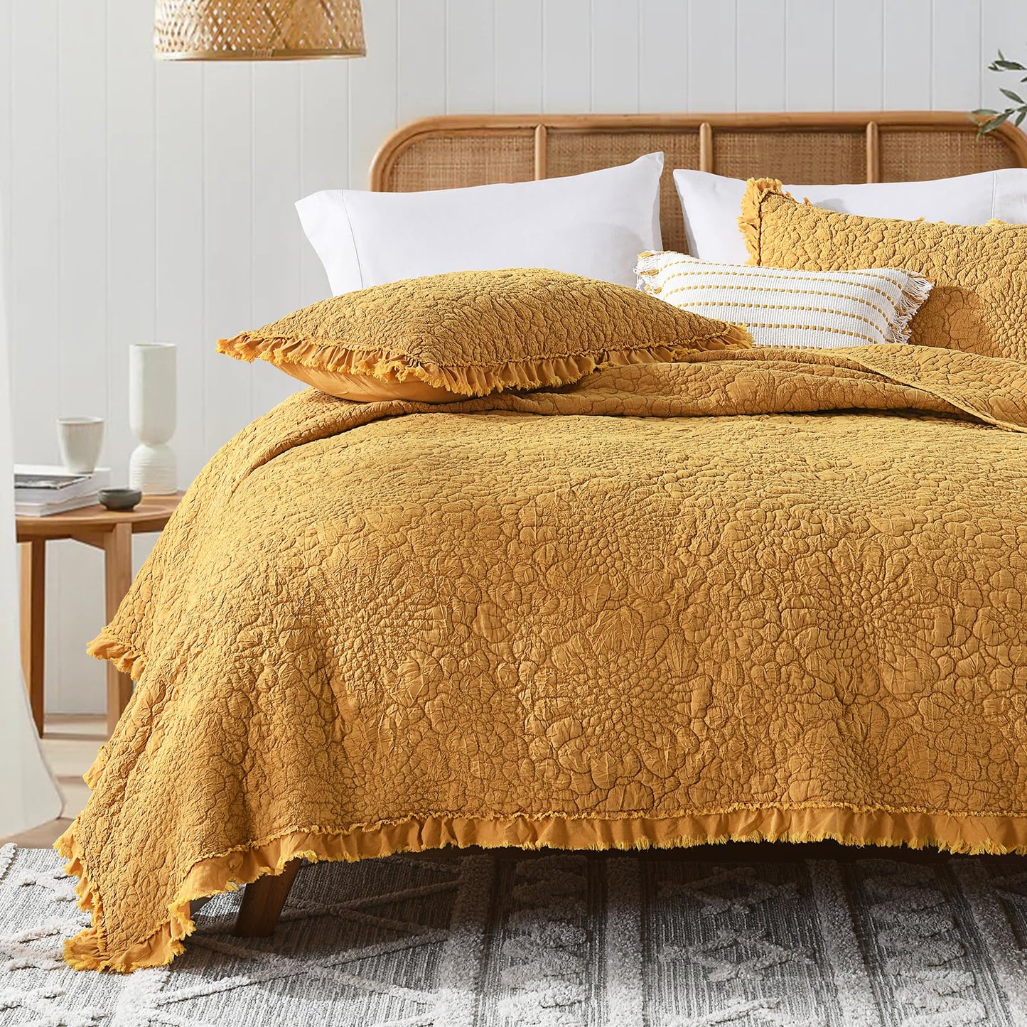 Ruffled Quilt Stone-Washed Lightweight Crinkled Shabby Chic Bedding Set