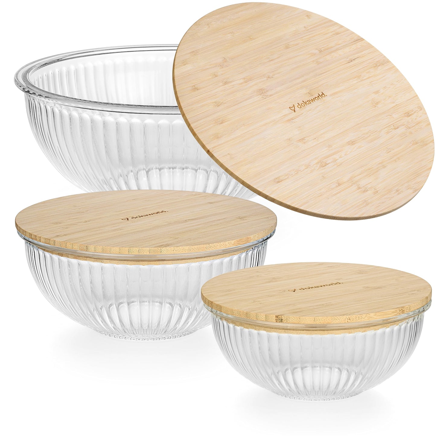Glass Container Set with Acacia Lids - 4 Stackable Meal Prep Containers. Durable heat resistant Inert Borosilicate Glass