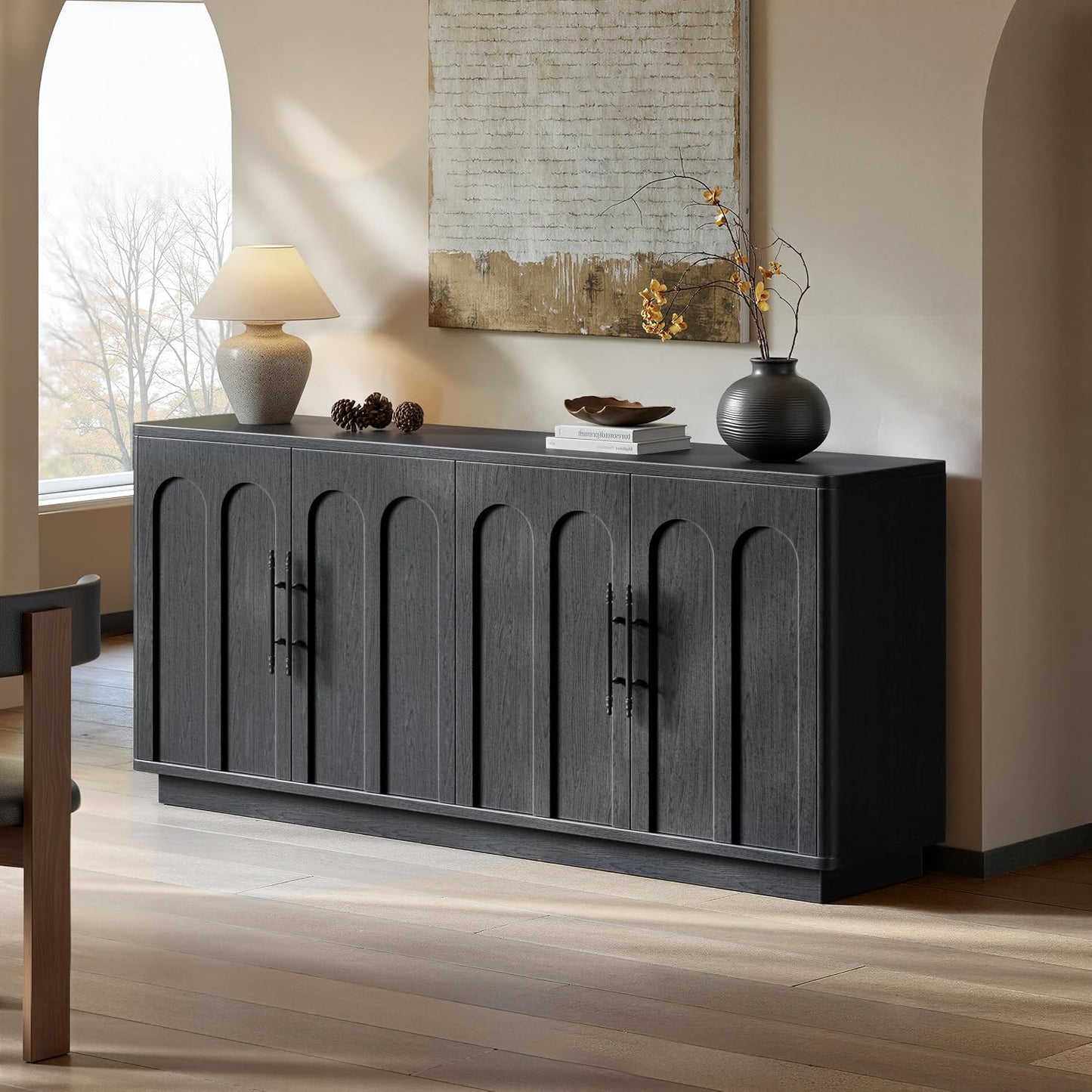 67" Arched Black Sideboard Buffet Cabinet