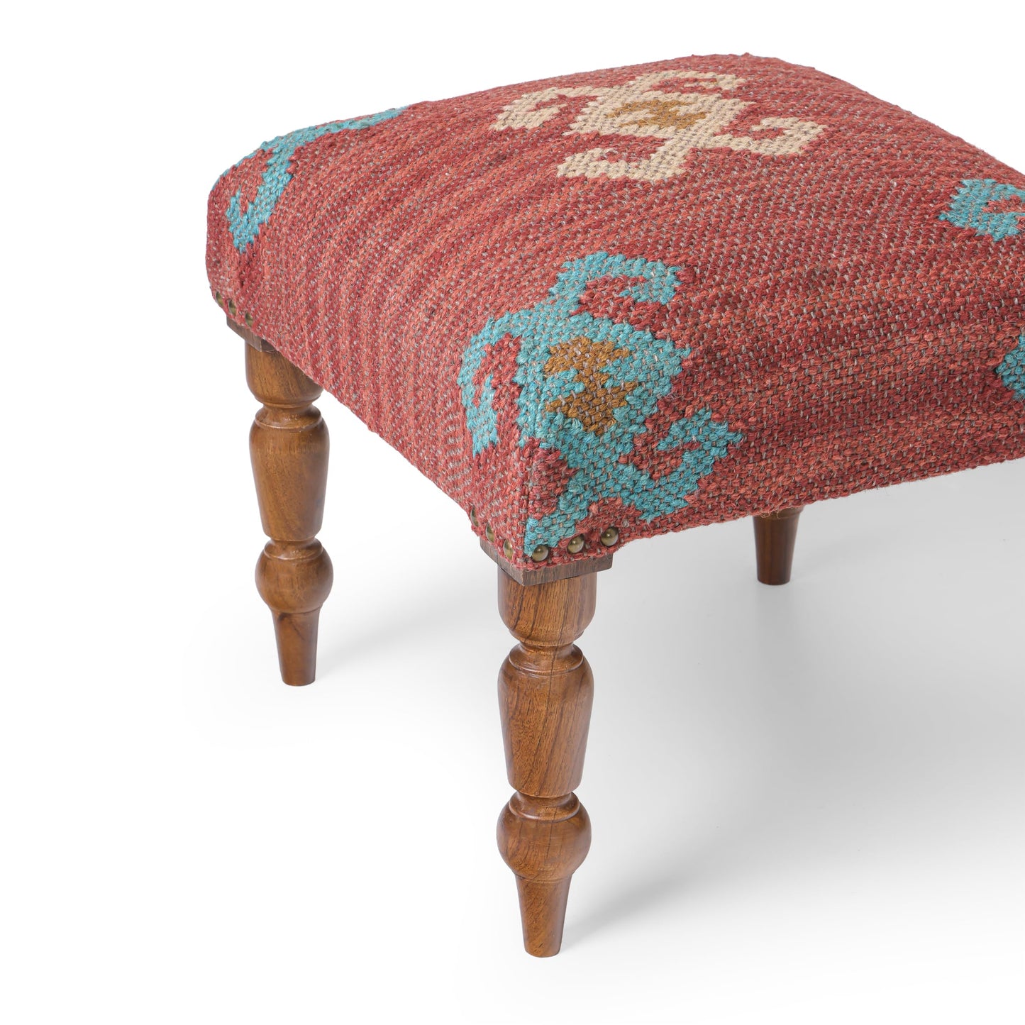 Handmade Jute Ottoman Stool with Wooden Legs