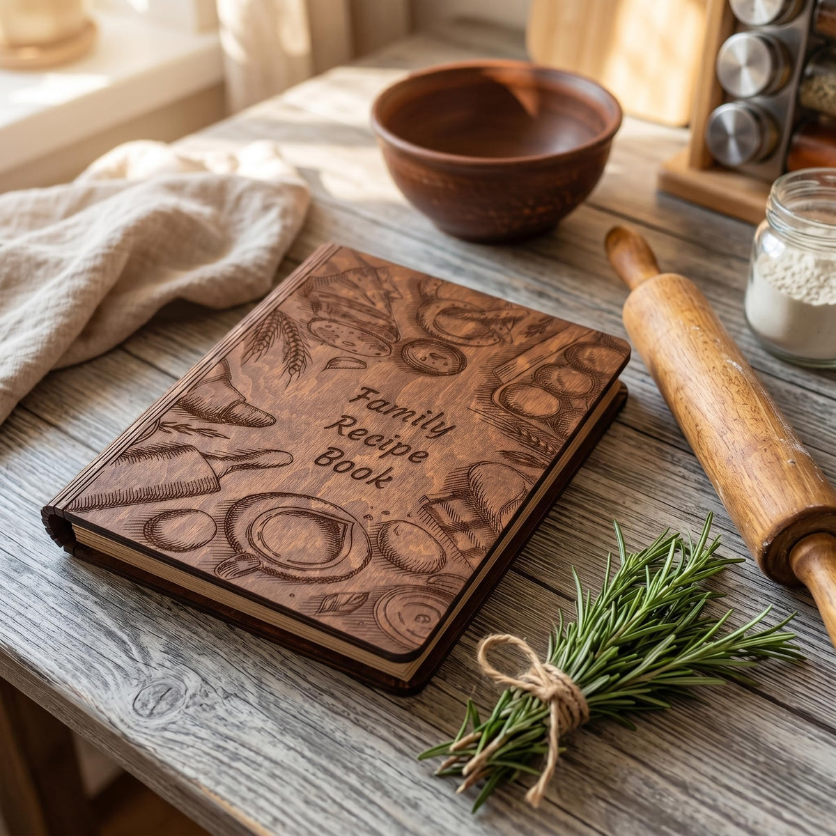 Wooden Recipe Book Engraved Journal
