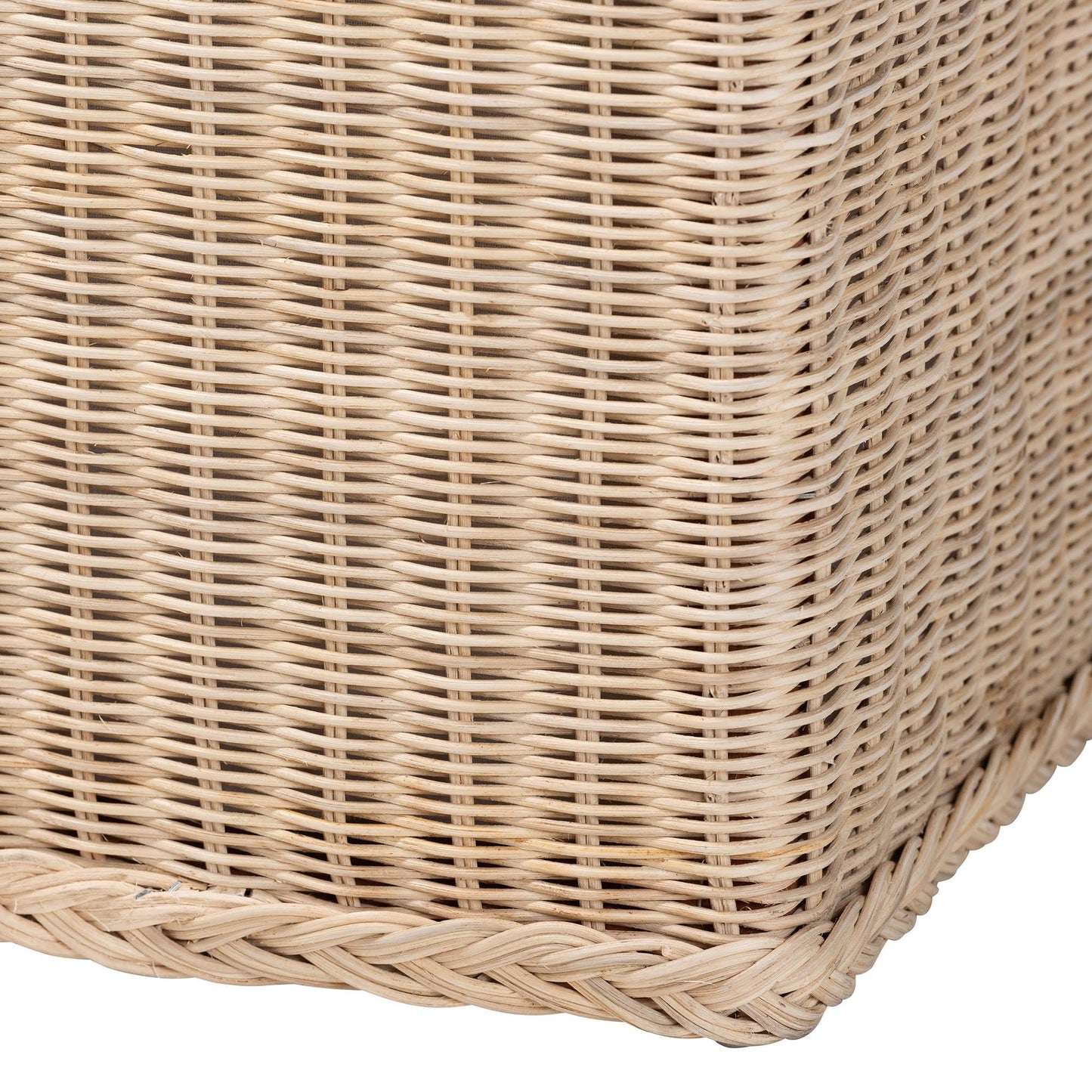 Braided Natural Rattan Storage Bench with Cushioned Lift-Top Lid