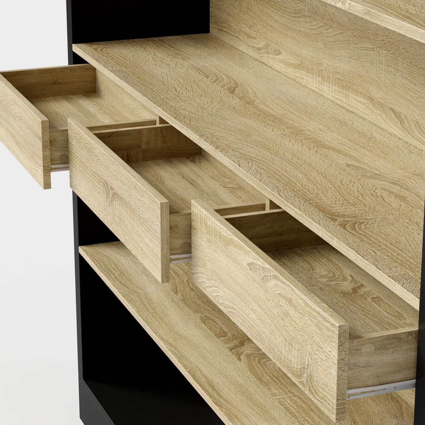 Bookcase Wall with Ladder Black & Wood Grain