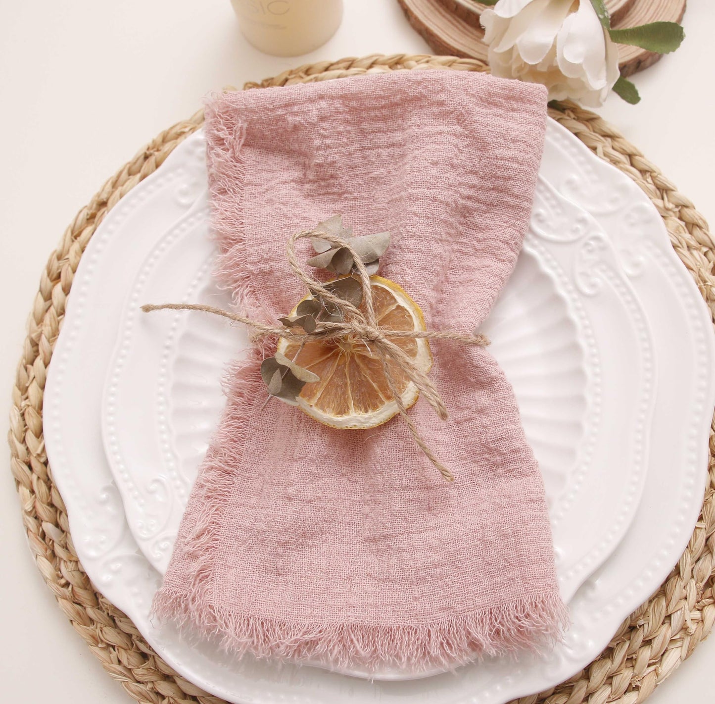 Cloth Napkins with Fringe Set of 12,100% Soft Cotton, Gauze Washable Easter Napkins for Wedding Decorative Dinner Parties, Valentine's Day (16''*16'') Light Blue