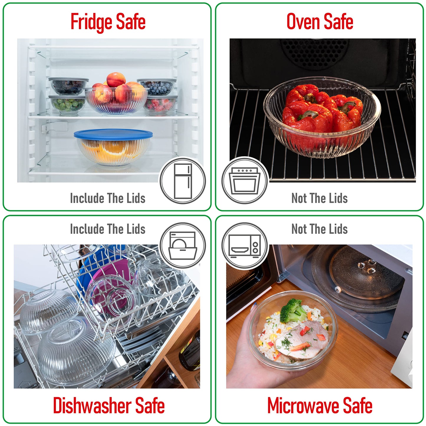 Glass Container Set with Acacia Lids - 4 Stackable Meal Prep Containers. Durable heat resistant Inert Borosilicate Glass