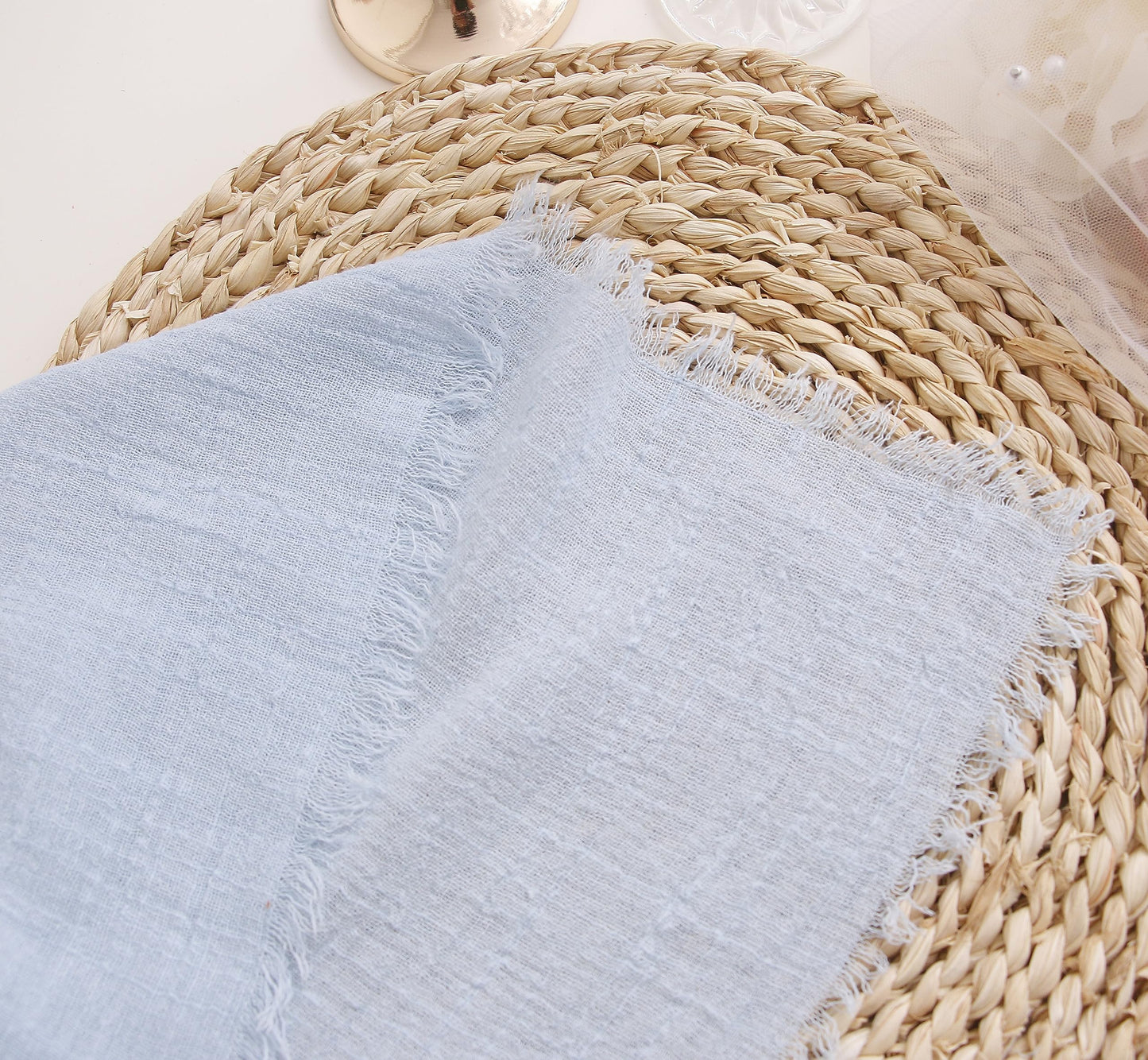 Cloth Napkins with Fringe Set of 12,100% Soft Cotton, Gauze Washable Easter Napkins for Wedding Decorative Dinner Parties, Valentine's Day (16''*16'') Light Blue