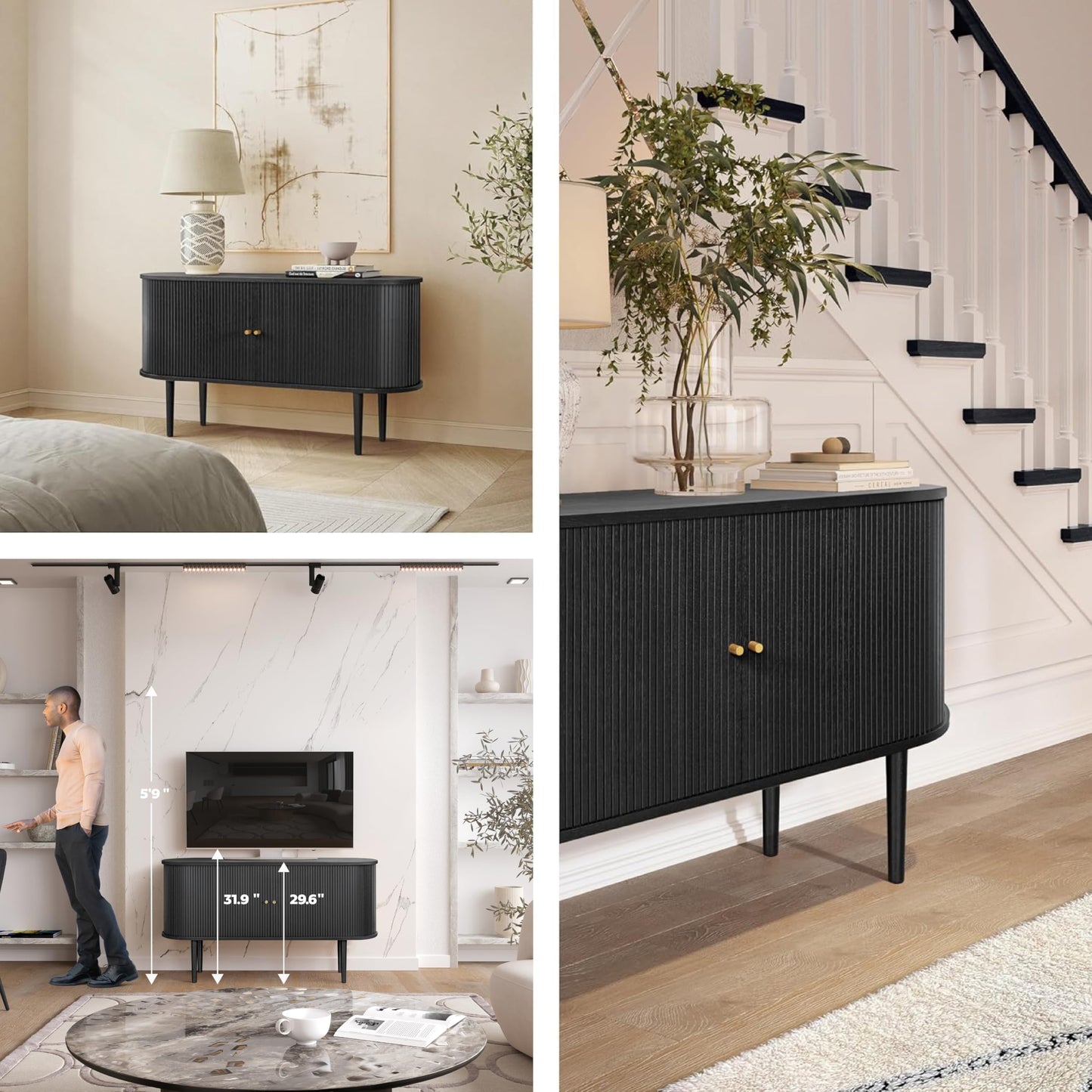 WERMO 71’’ Black Sideboard Cabinet with Doors and Shelves - Black Cabinet for Living Room, Bedroom, Entryway and Office Credenza. Kitchen Buffet, Modern Media Console Table with Storage (Black Oak)