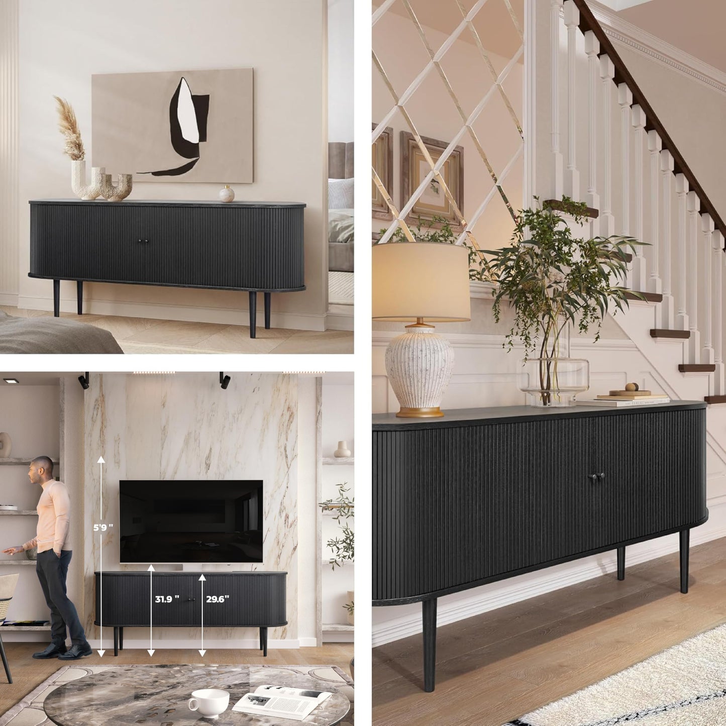 WERMO 71’’ Black Sideboard Cabinet with Doors and Shelves - Black Cabinet for Living Room, Bedroom, Entryway and Office Credenza. Kitchen Buffet, Modern Media Console Table with Storage (Black Oak)